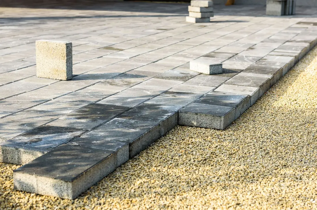 Stone steps and concrete slab ready for removal