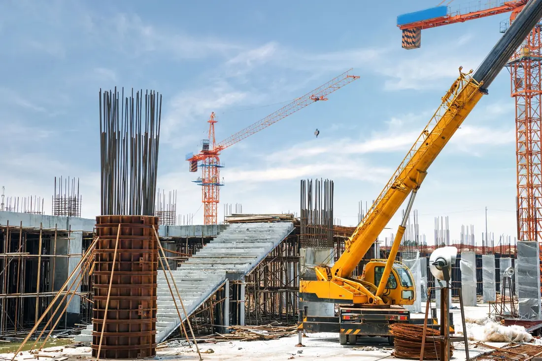 Construction site with crane and scaffolding