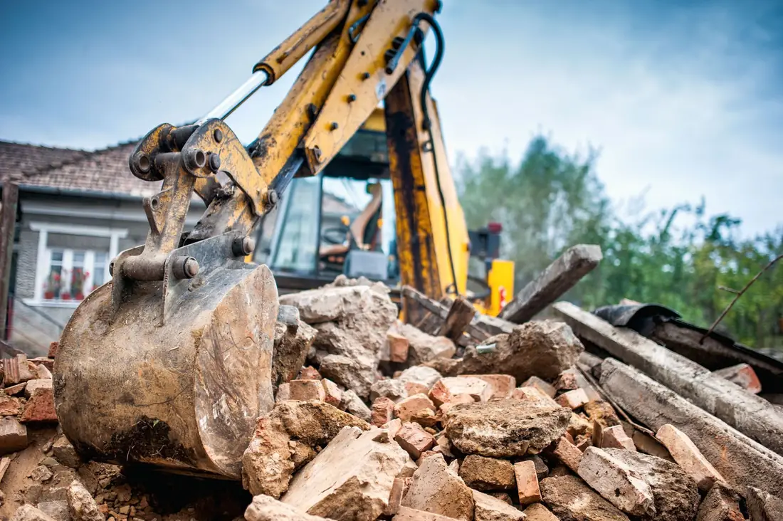 Excavator at a demolition site